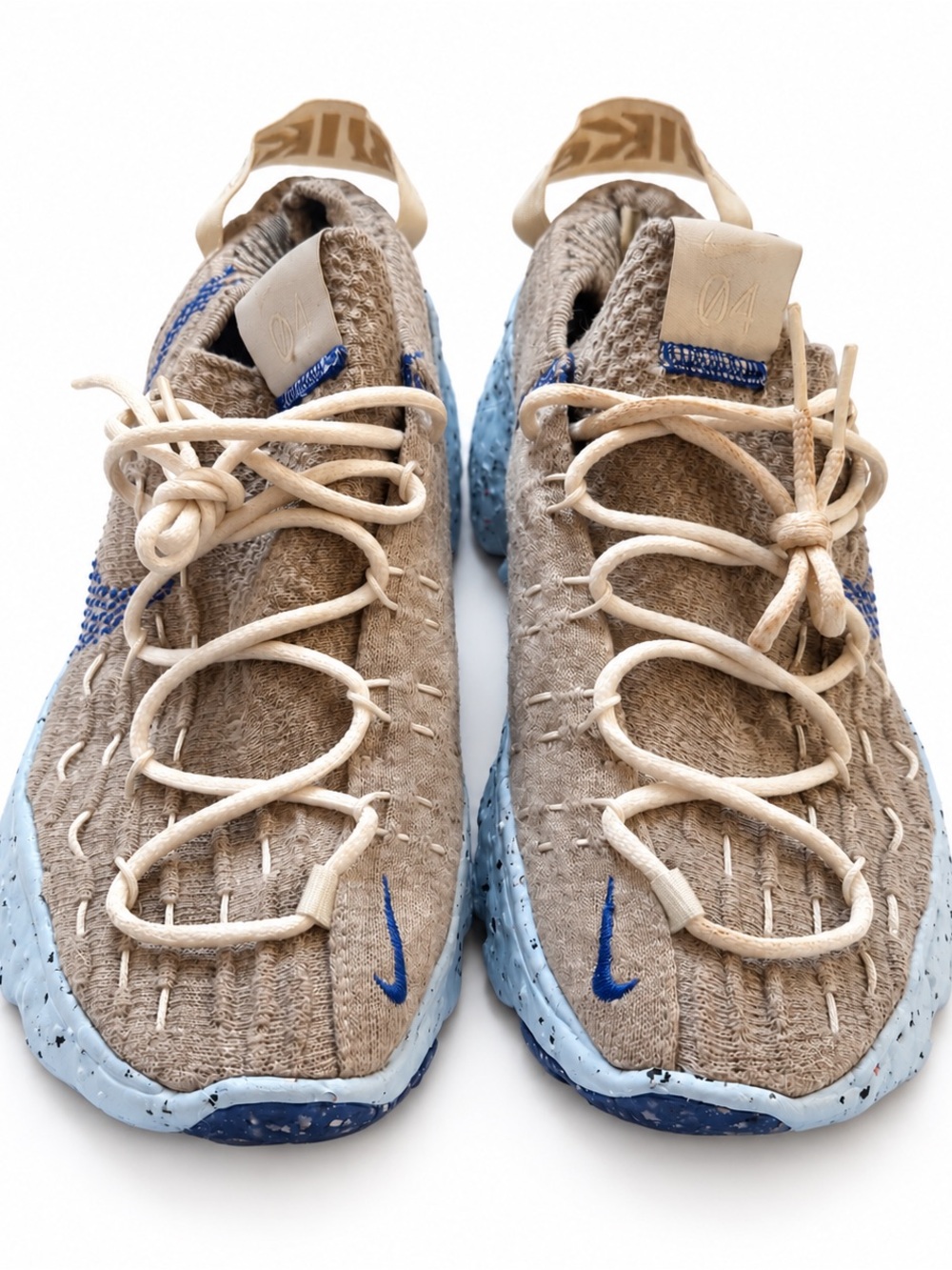 Nike Women’s Tan Knit Sneakers with Blue Accents